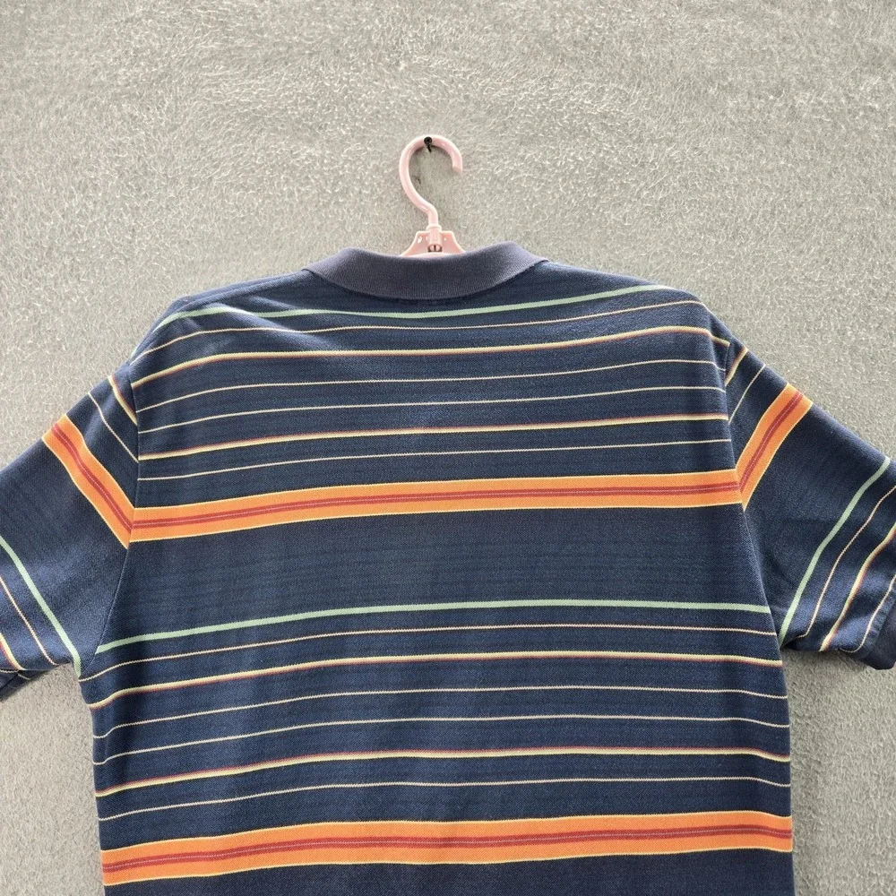 VINTAGE Polo By Ralph Lauren Men Polo L Navy Striped Short‎ Sleeve